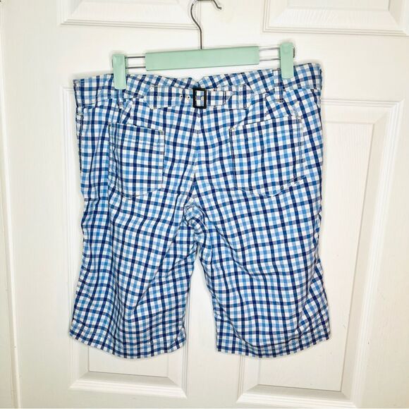 American Eagle Outfitters White Blue Plaid Roll Tab Bermuda Cotton Shorts Size 8 - Picture 8 of 10